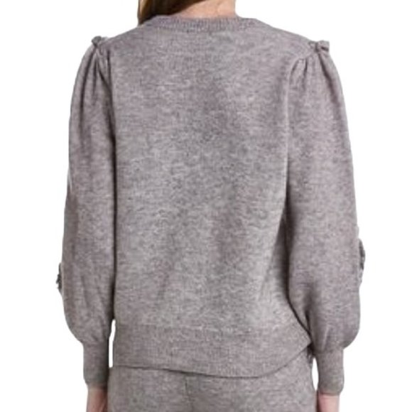 Anna Kay Wool-Blend Crewneck Ruffle Balloon Sleeve Sweater in Grey Women’s Sz M - Picture 2 of 15